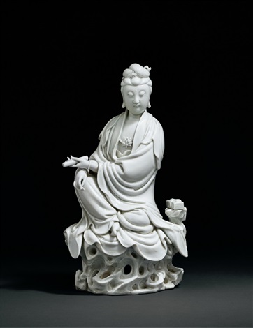 明晚期德化窑白瓷何朝宗制书卷观音坐像brA DEHUA WHITE GLAZED FIGURE OF SEATED GUANYIN on artnet